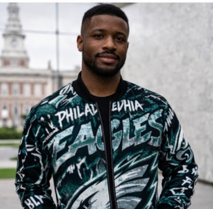 Philadelphia Streetwear Jacket | Graffiti Football Jacket | Urban Game Day Jacket | Hip Hop Bomber | All Over Print Coat