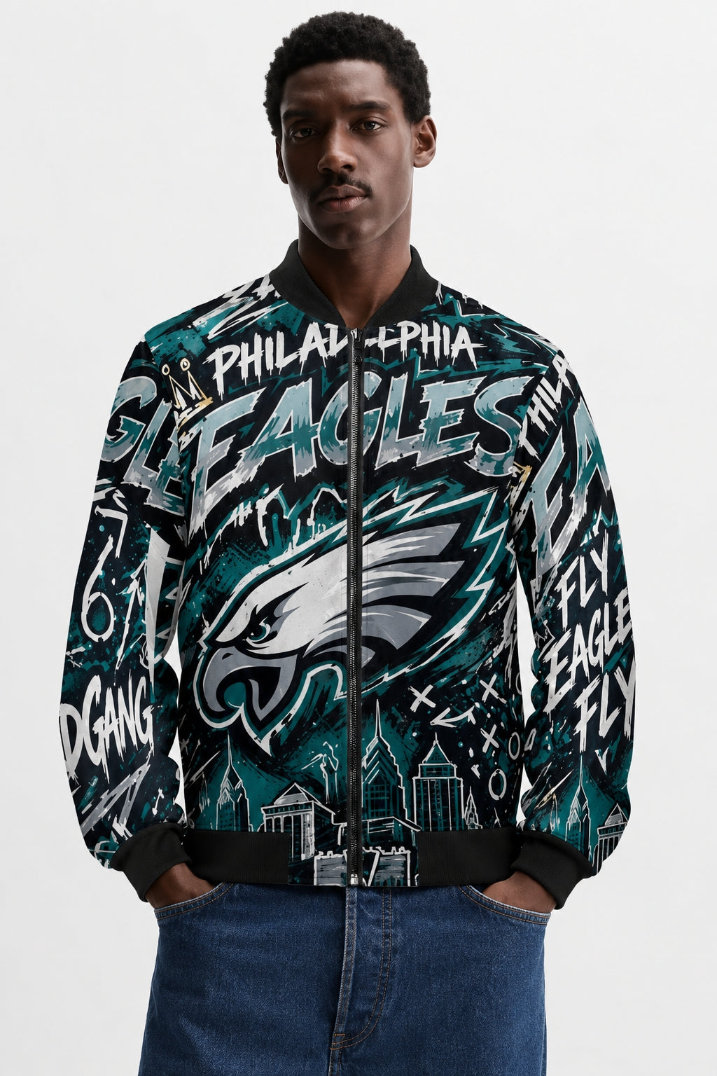 Philadelphia Streetwear Jacket | Graffiti Football Jacket | Urban Game Day Jacket | Hip Hop Bomber | All Over Print Coat
