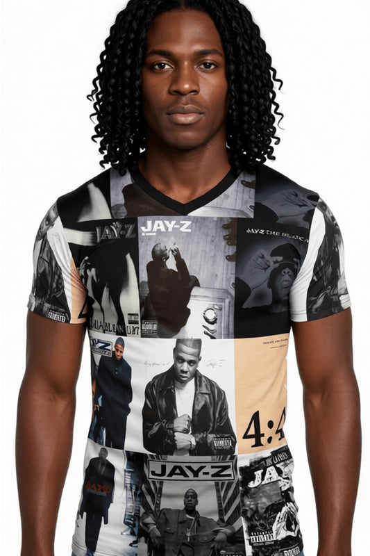 Jay Z Album Collage Sublimation V-Neck T-Shirt