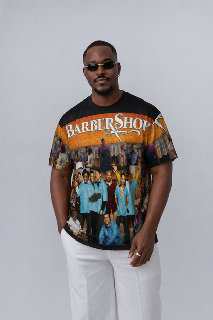 Barbershop Movie All-Over Print T-Shirt | 90s Black Culture Tee | Vintage Urban Streetwear | Graphic Hip Hop Shirt | Throwback Movie Tee